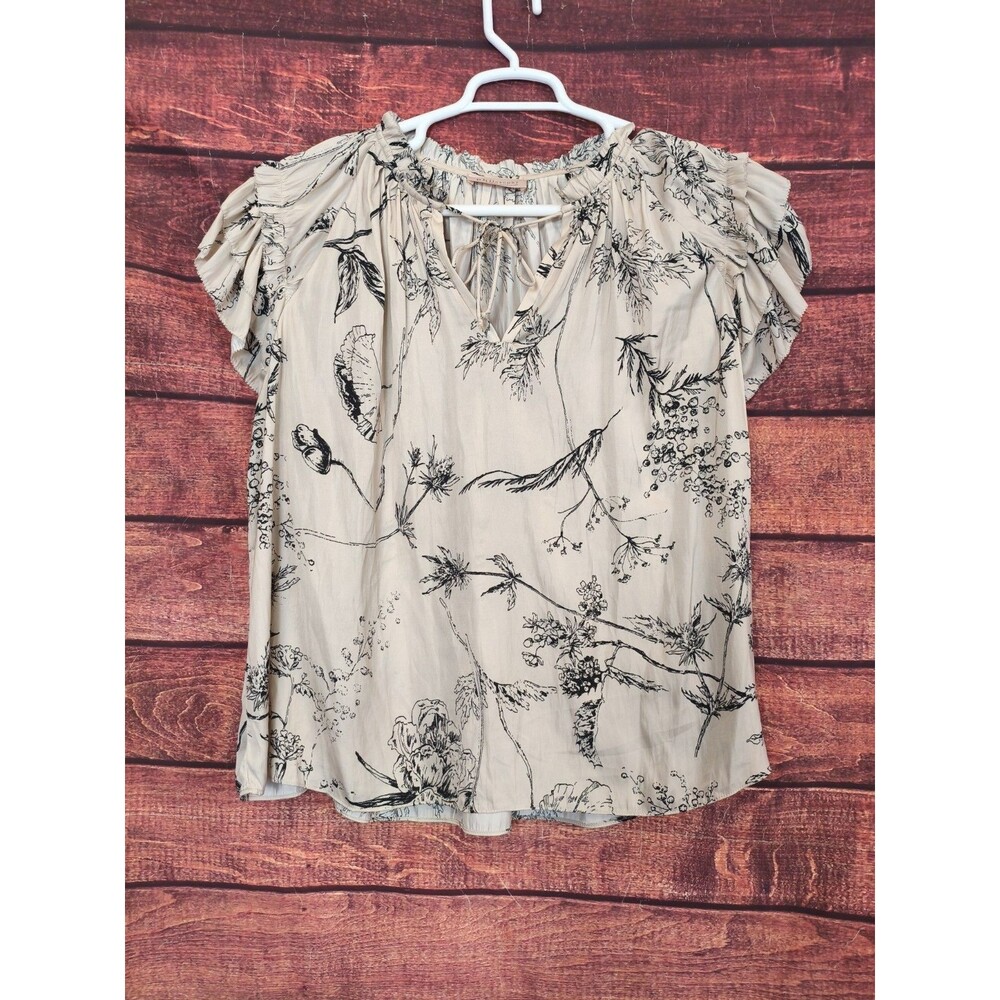 Philosophy Satin Flutter Sleeve V-Neck Blouse Cream Black Estimated 3X